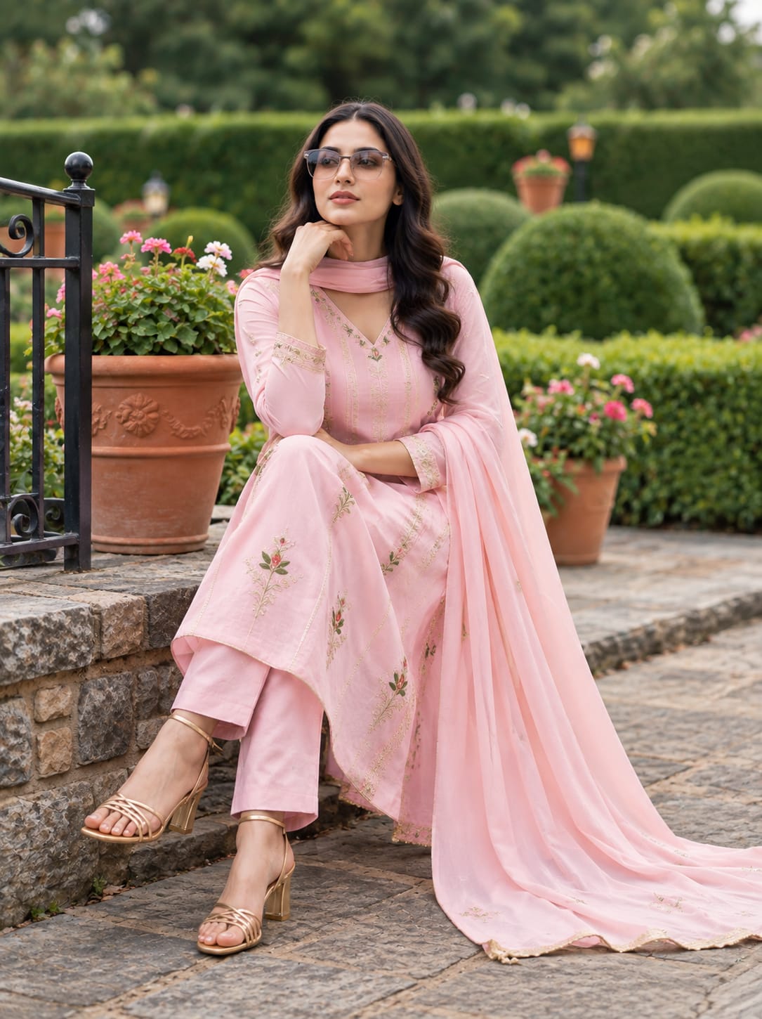 Blush Pink Embroidered Mul Chanderi Salwar Set