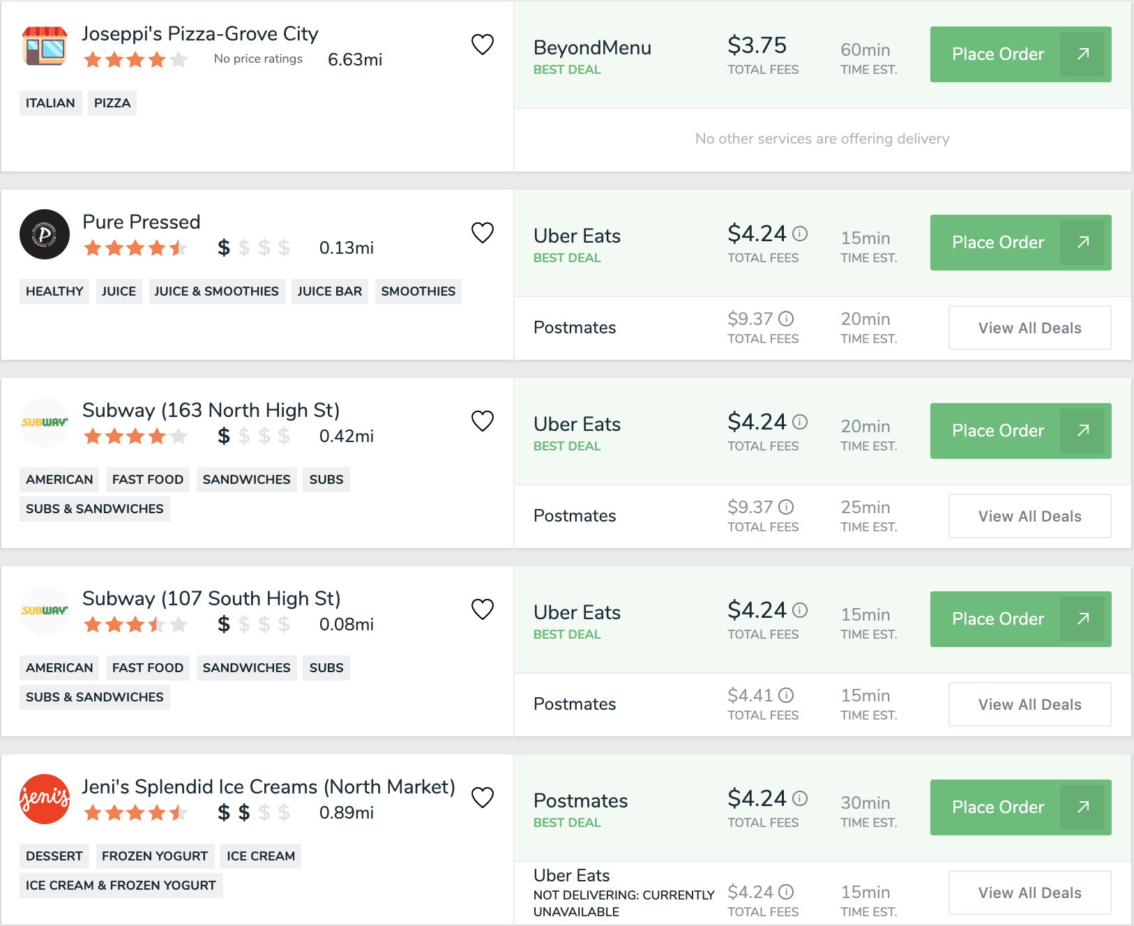 Example FoodBoss Search Results