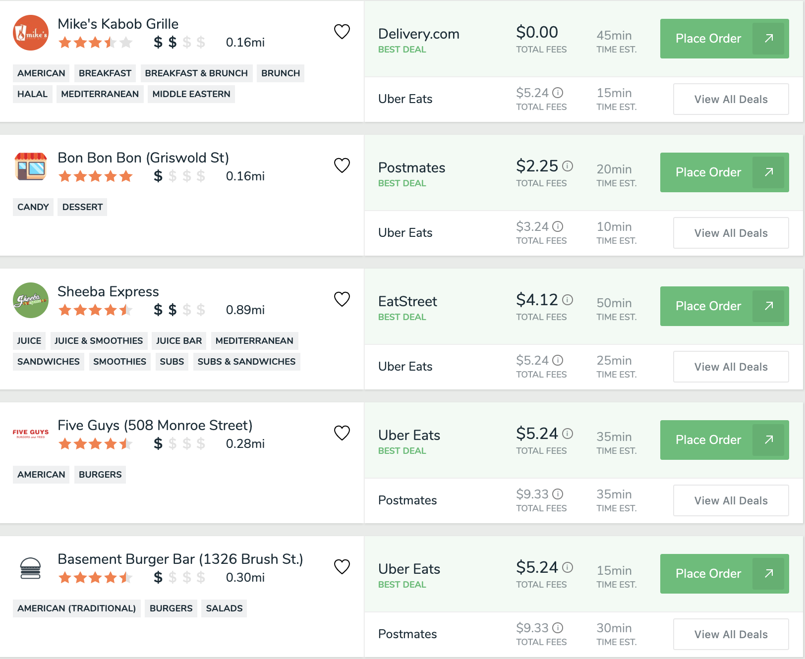 Example FoodBoss Search Results