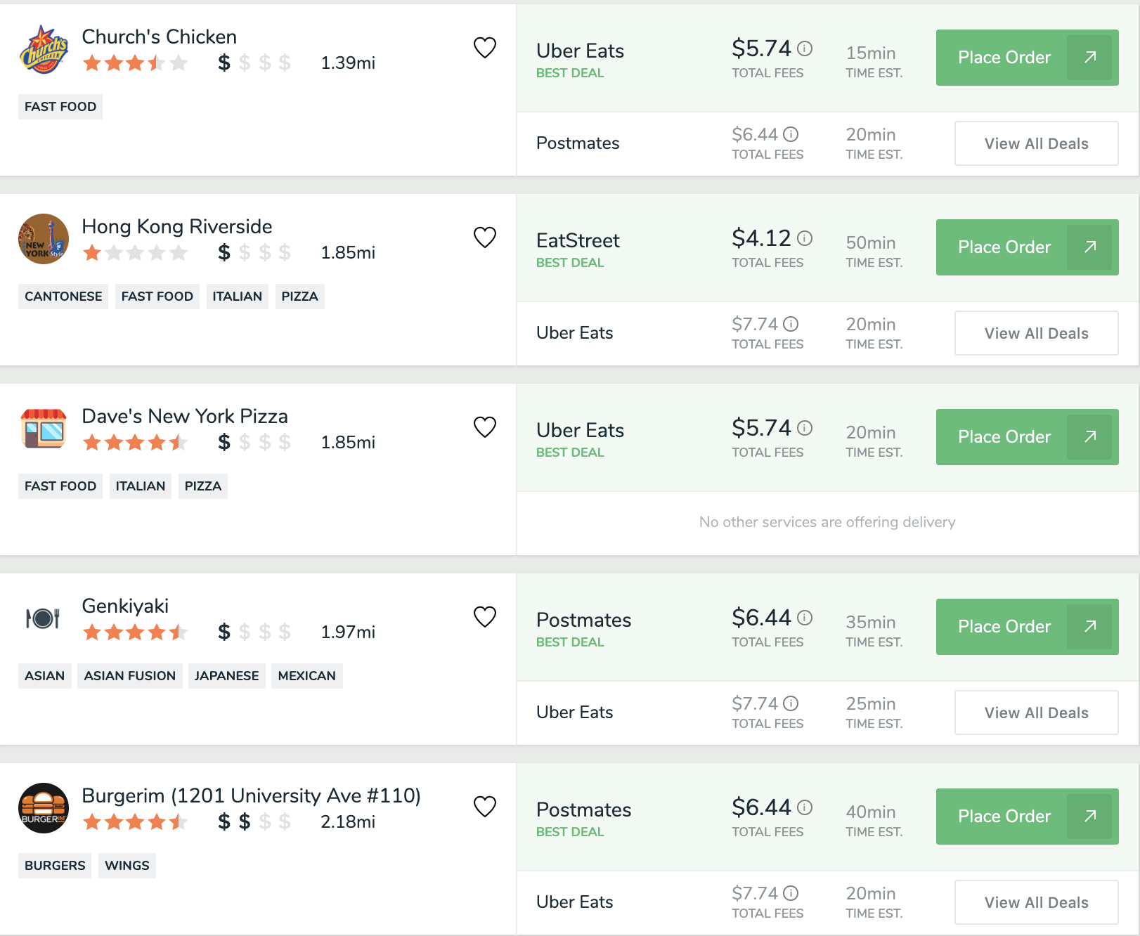 Example FoodBoss Search Results