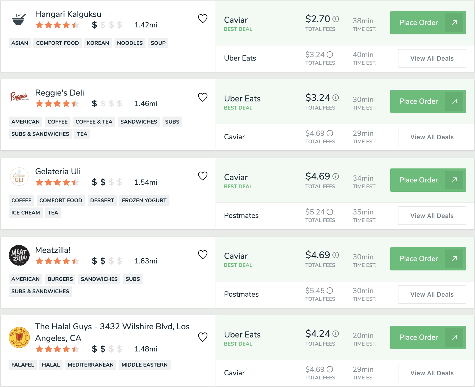 Example FoodBoss Search Results