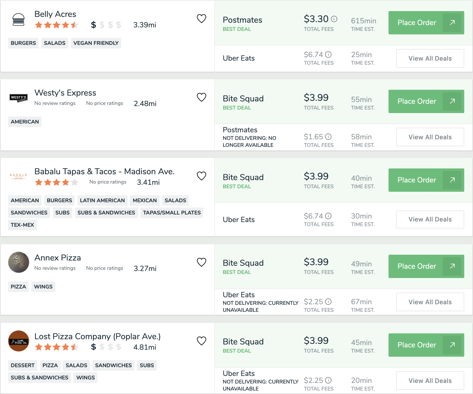 Example FoodBoss Search Results