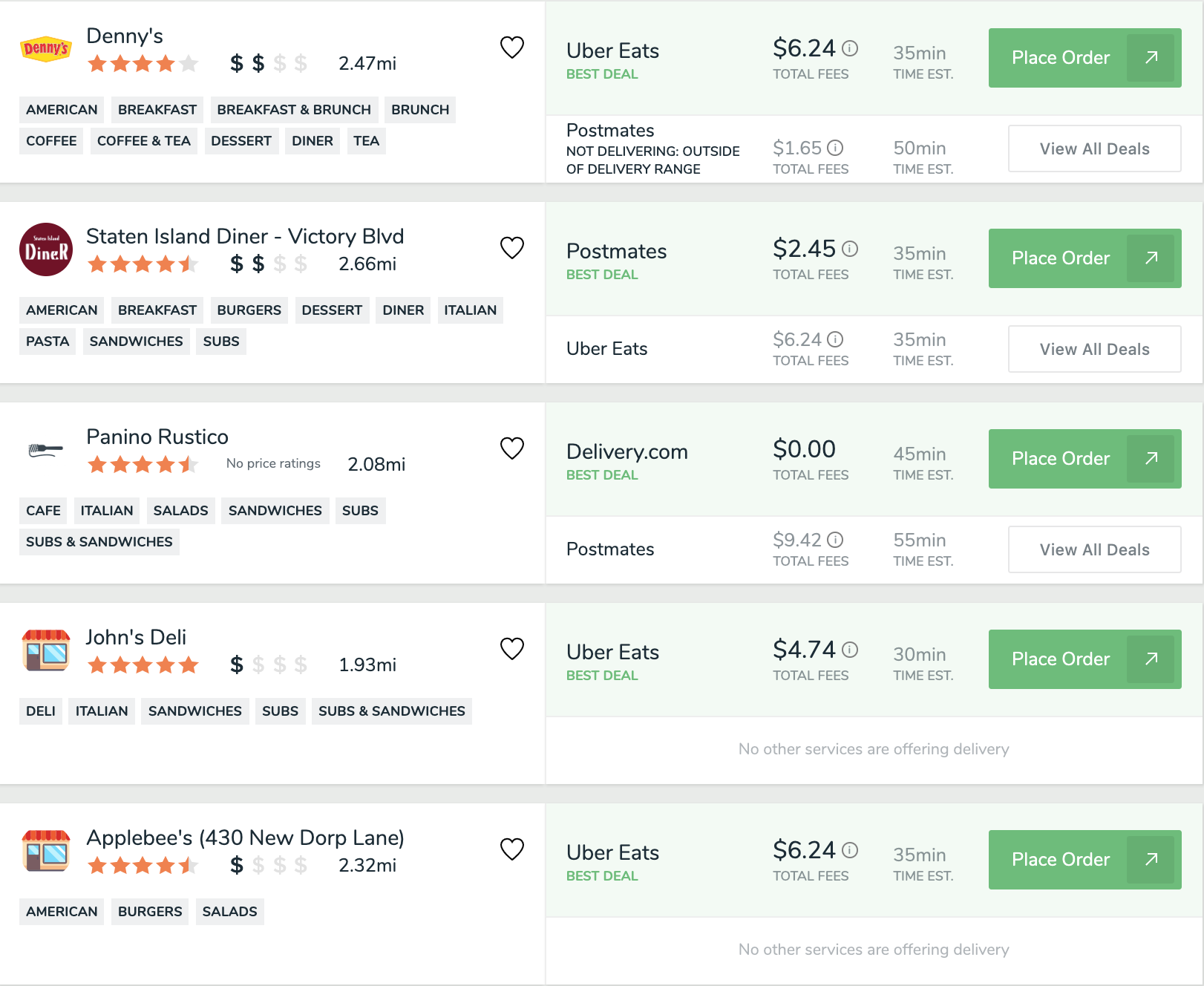 Example FoodBoss Search Results