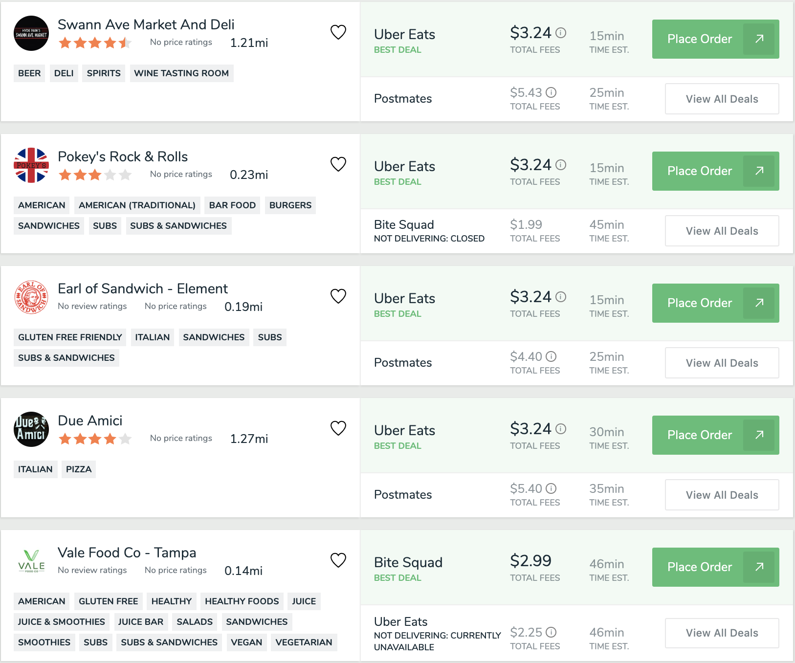 Example FoodBoss Search Results