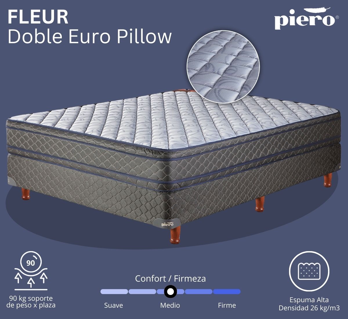 Conjunto de colchón y sommier Piero Fleur Euro Pillow