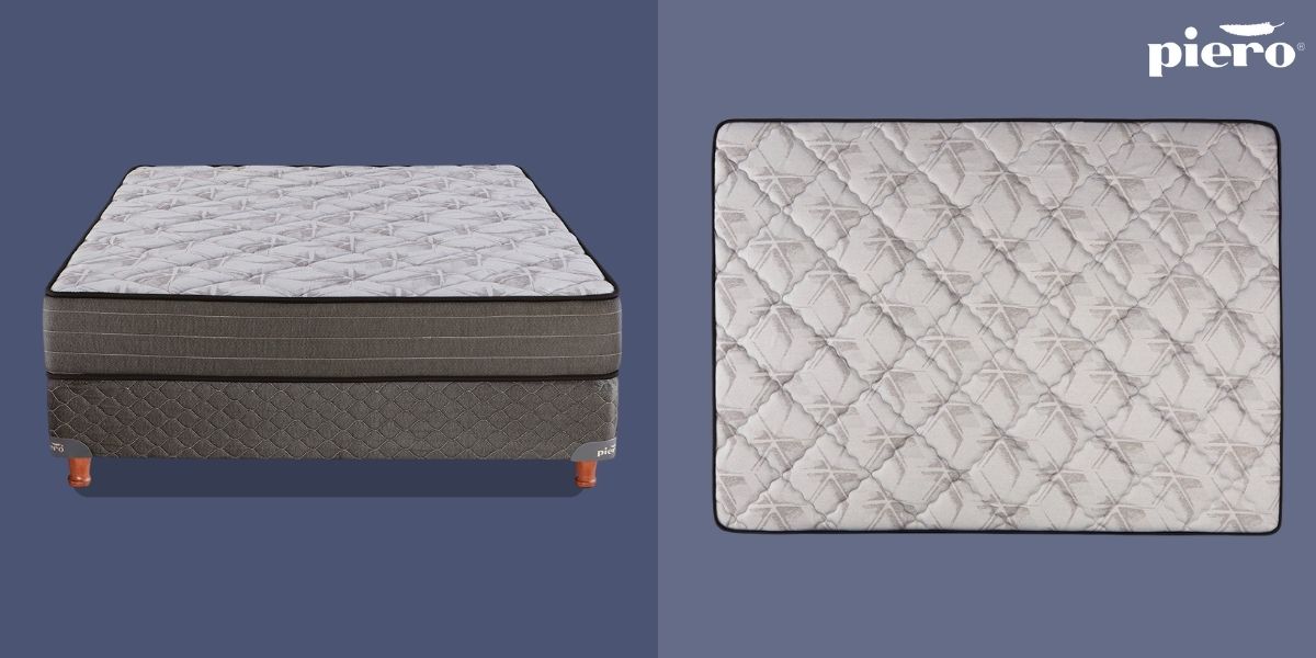 Vista lateral del conjunto de colchón y sommier Piero Nova