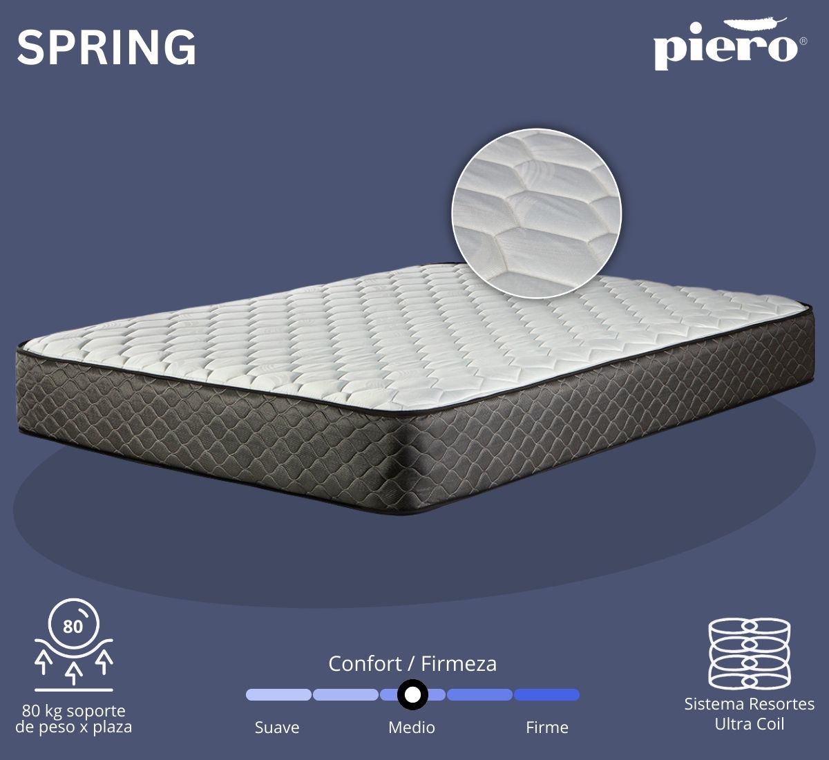 Colchón Piero Spring 26 cm con sistema de resortes Ultra Coil
