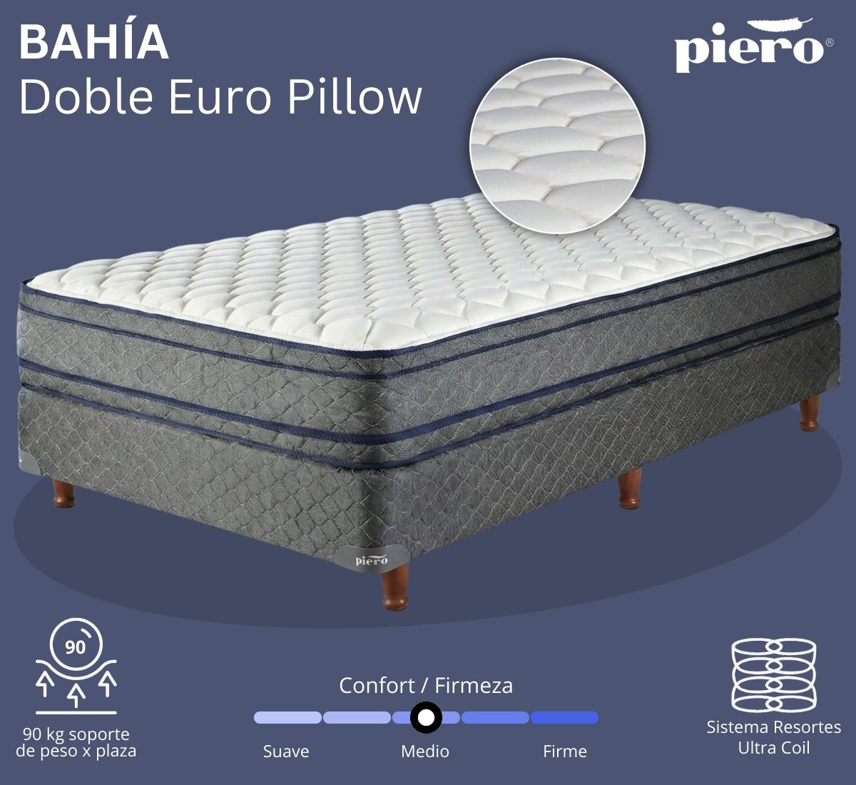 Conjunto colchón y sommier Piero Bahia Pillow 1 plaza