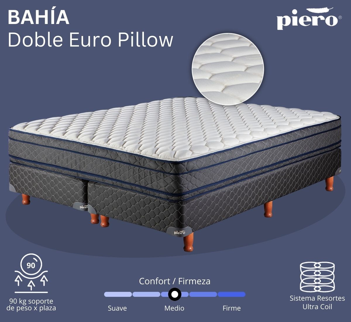 Conjunto colchón y sommier Piero Bahia Pillow Queen