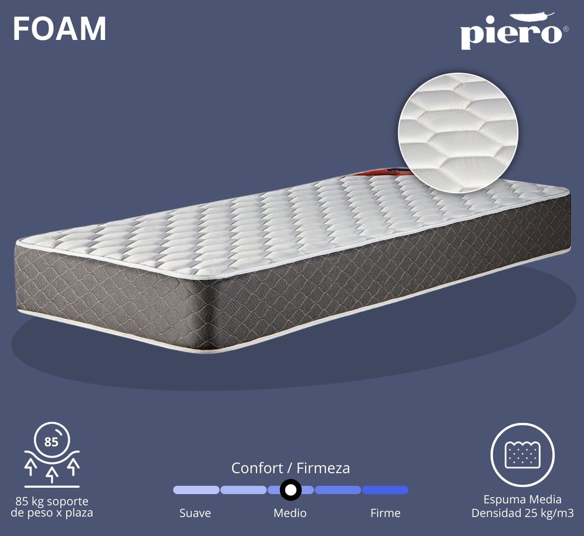 Colch&oacute;n Piero Foam 23 cm con espuma media de 25 kg/m3