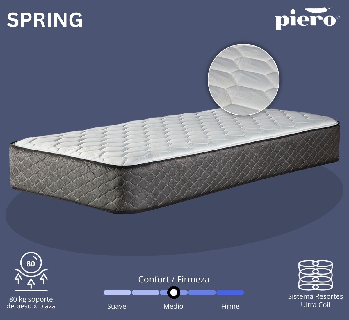 Colchón Piero Spring 26 cm con sistema de resortes Ultra Coil