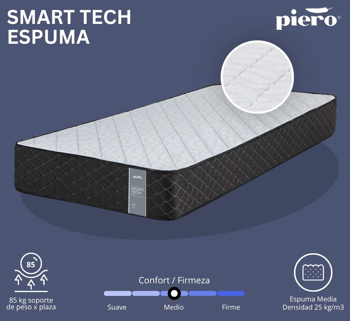 Colch&oacute;n Piero Smart Tech Espuma 21 cm con espuma media de 25 kg/m3