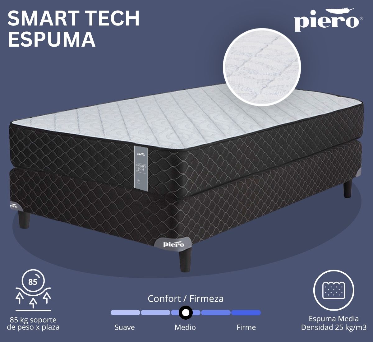 Colch&oacute;n Piero Foam 23 cm con espuma media de 25 kg/m3