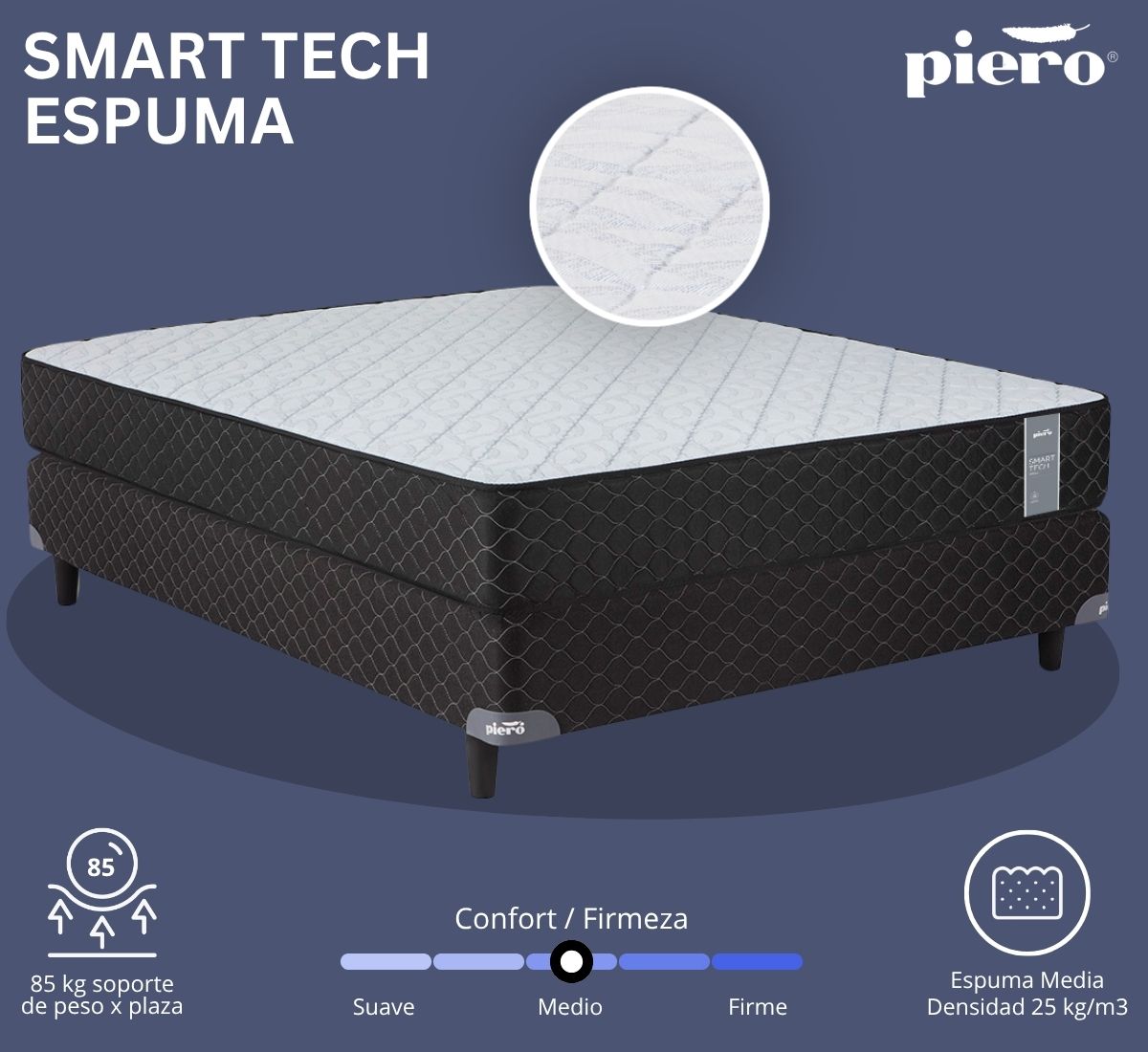 Colch&oacute;n Piero Foam 23 cm con espuma media de 25 kg/m3