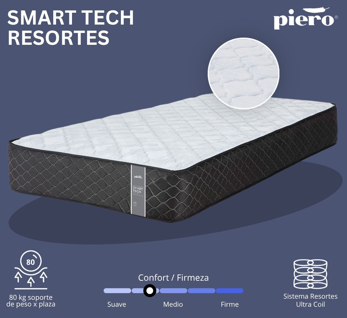 Colch&oacute;n Piero Smart Tech Resortes Ultra Coil 26 cm 