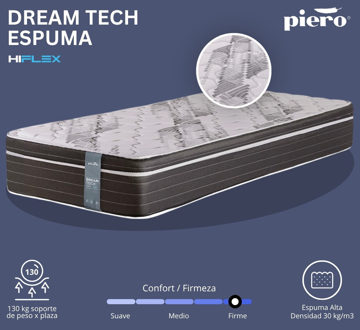 Colchón Piero Dream Tech Espuma espuma alta densidad de 30 kg/m3