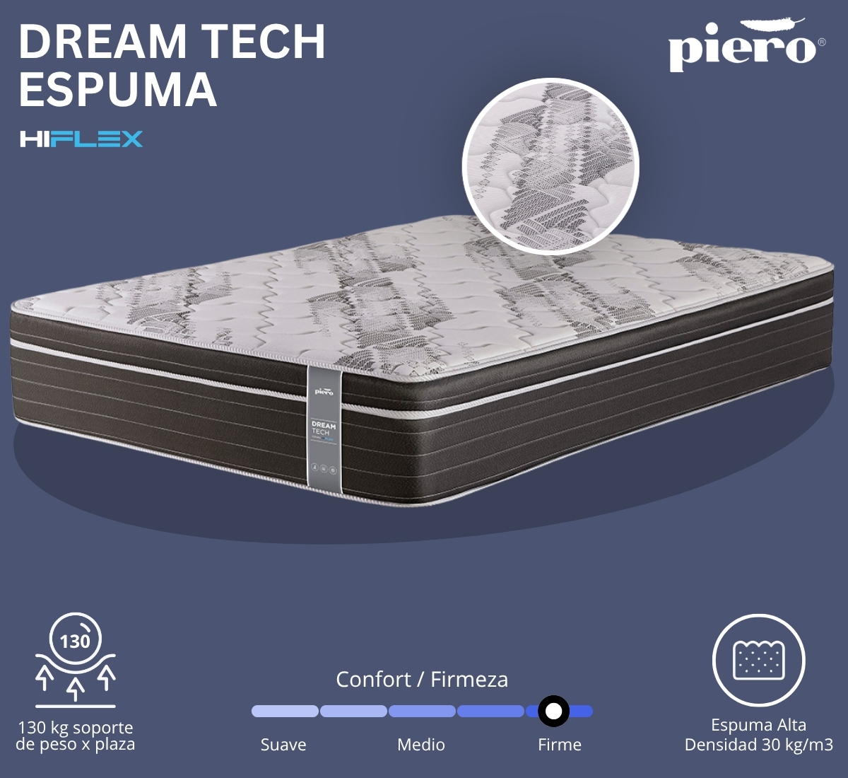 Colchón Piero Dream Tech Espuma espuma alta densidad de 30 kg/m3