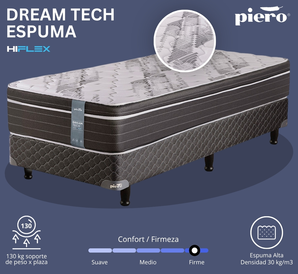 Sommier Piero Dream Tech Espuma espuma alta densidad de 30 kg/m3