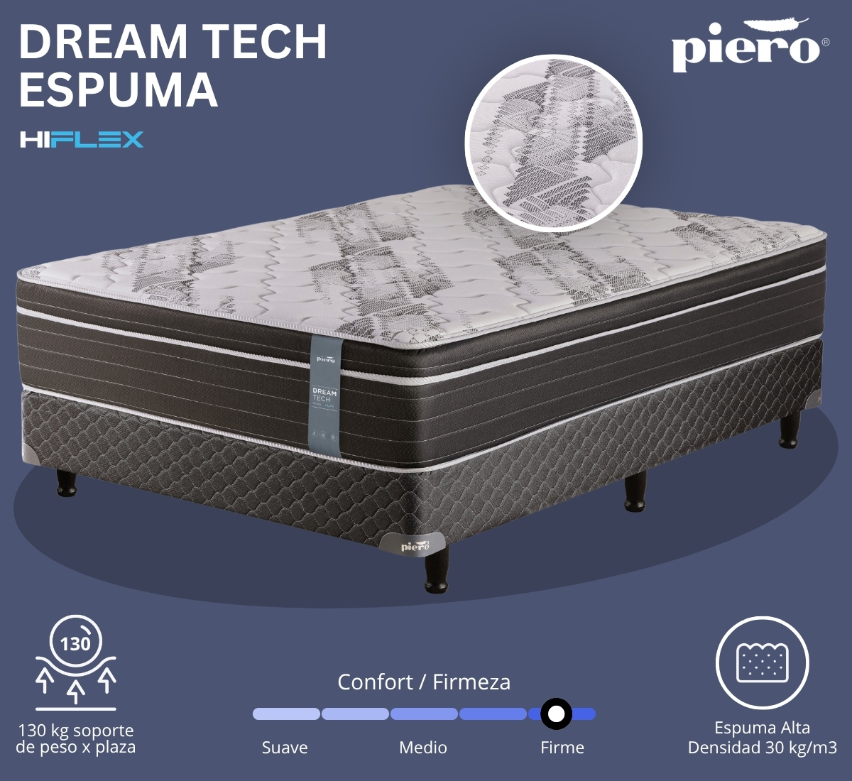 Sommier Piero Dream Tech Espuma espuma alta densidad de 30 kg/m3