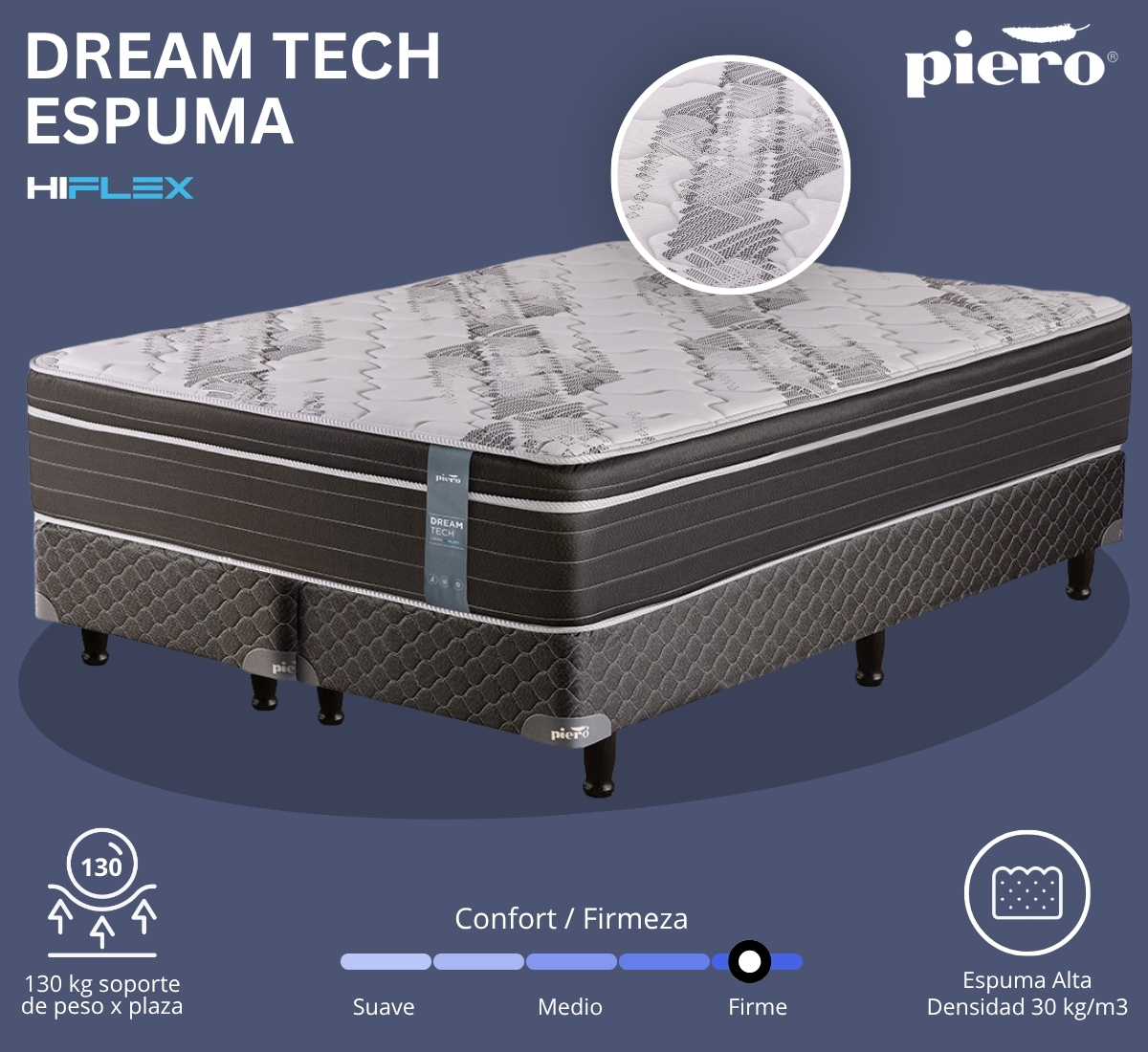 Sommier Piero Dream Tech Espuma espuma alta densidad de 30 kg/m3