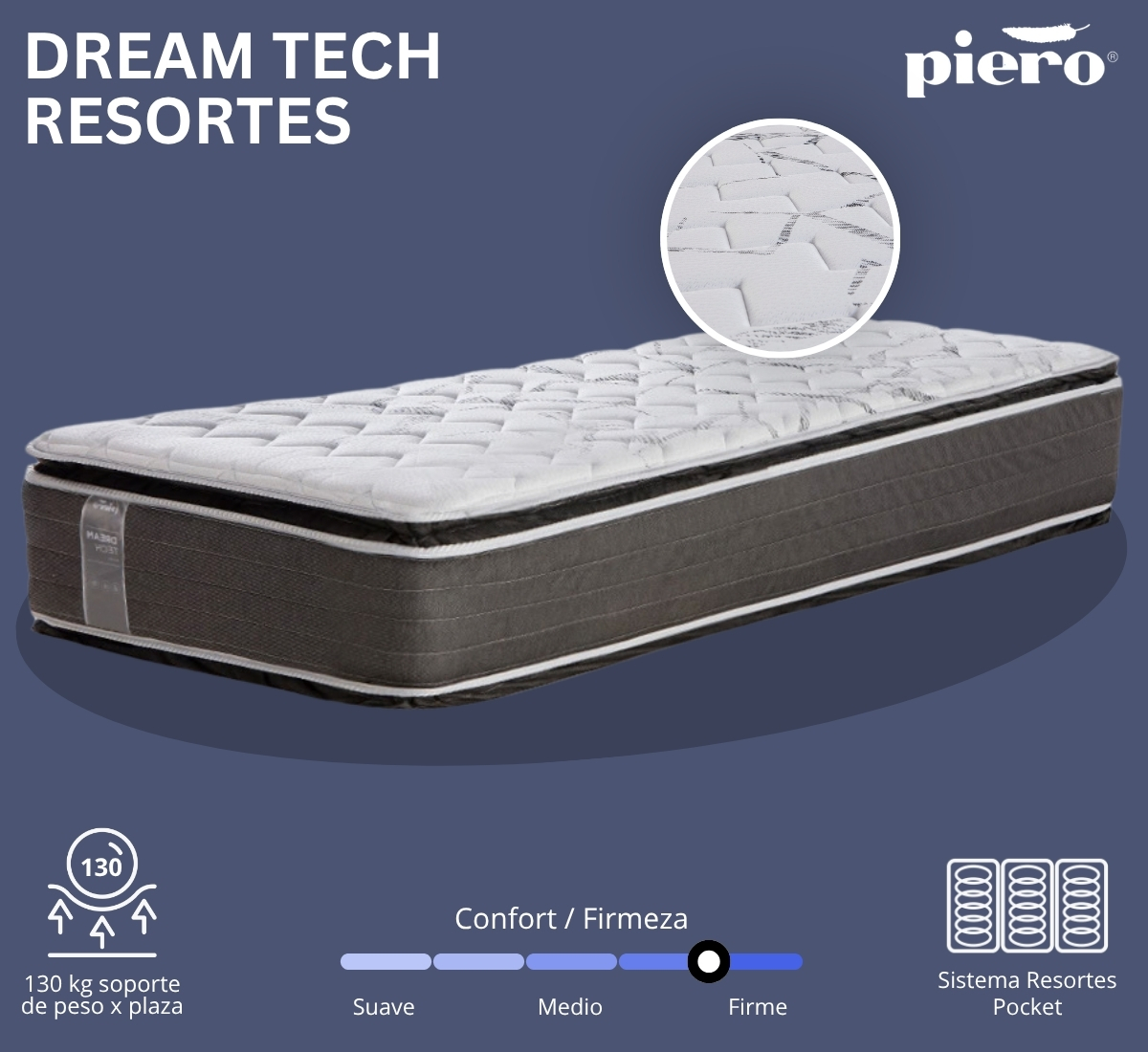 Colchón Piero Dream Tech Resortes Pocket Individuales.