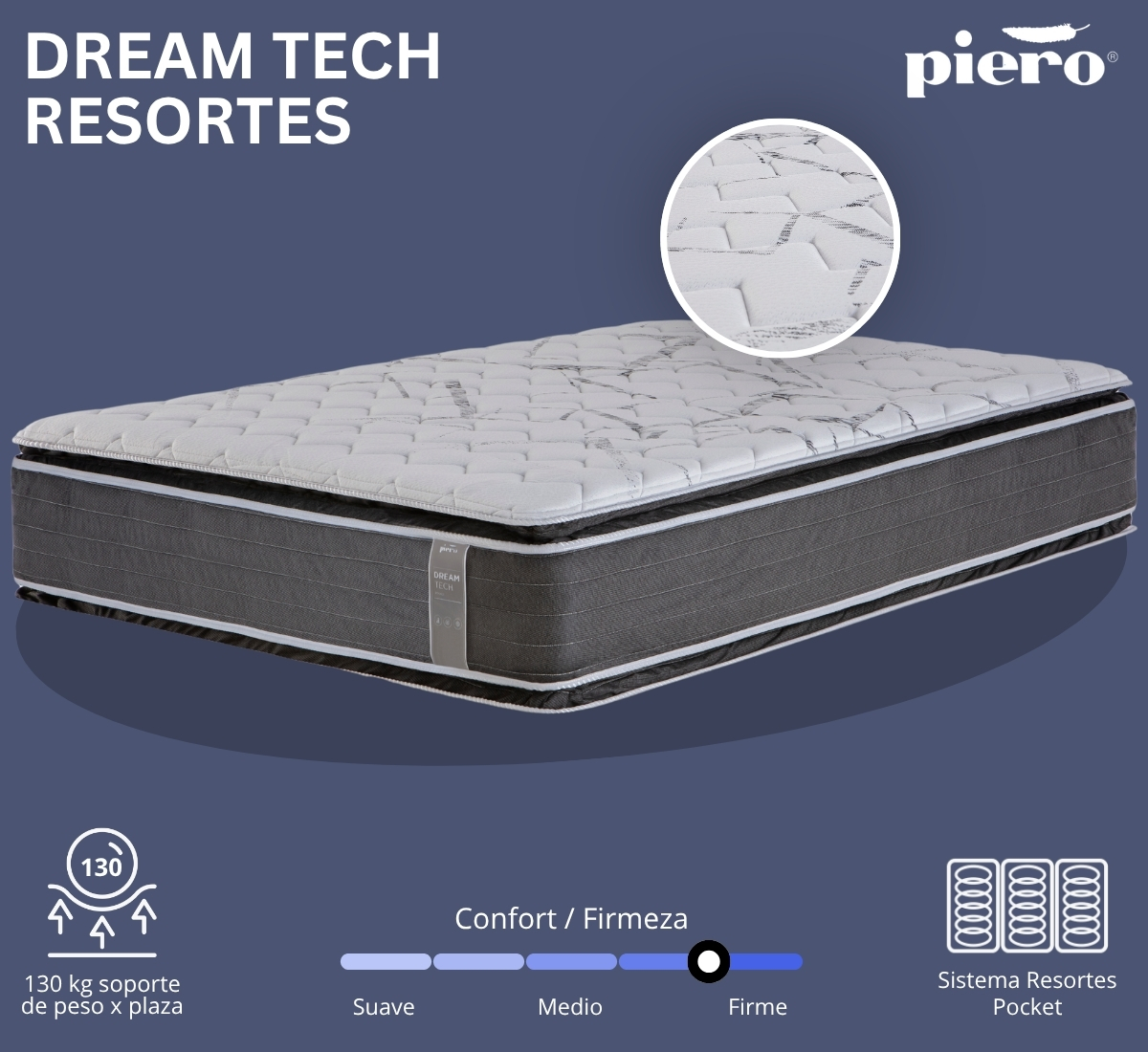 Colchón Piero Dream Tech Resortes Pocket Individuales.