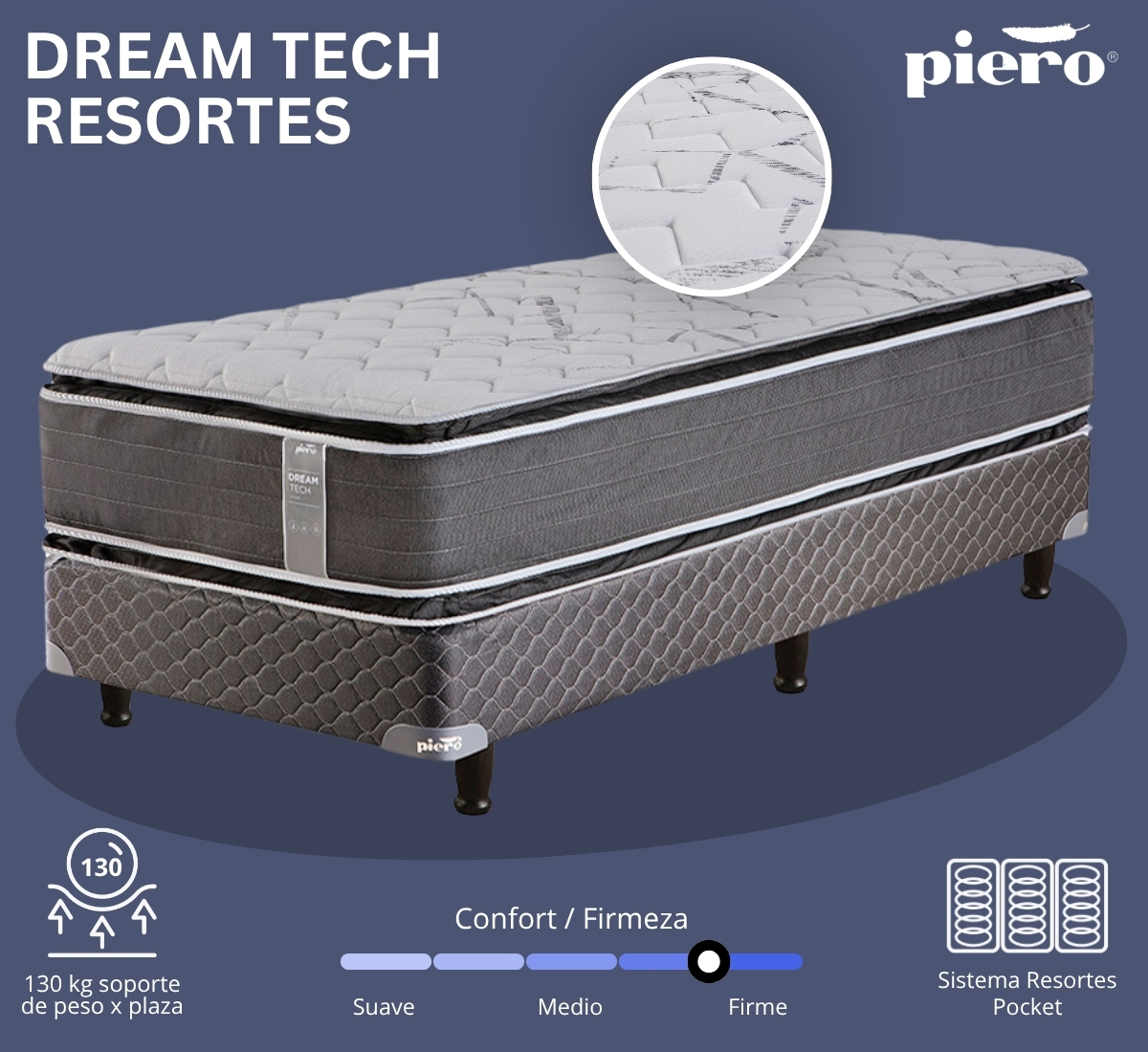Sommier Piero Dream Tech Resortes Pocket Individuales.