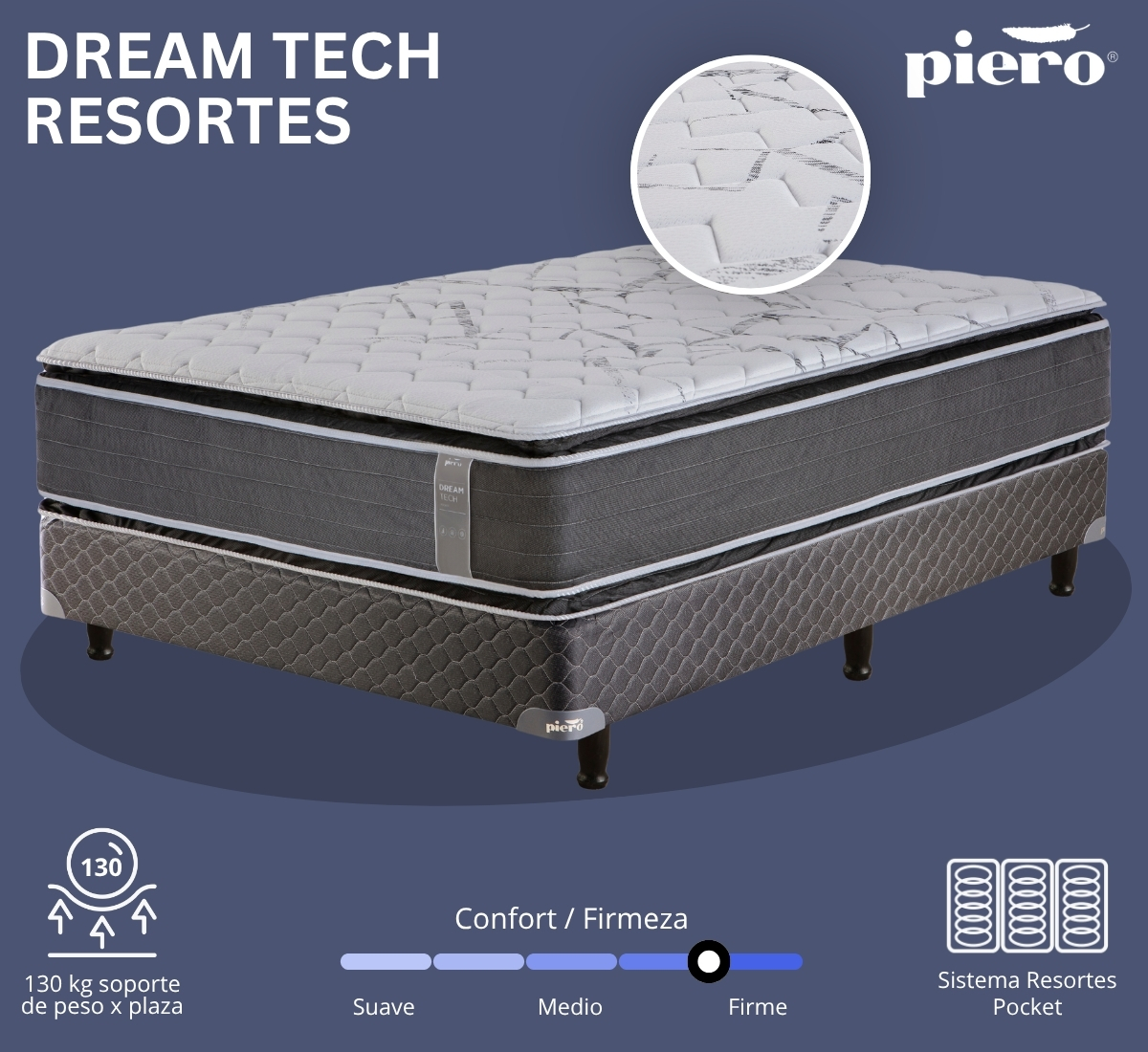 Sommier Piero Dream Tech Resortes Pocket Individuales.