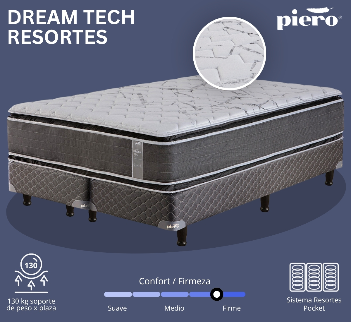 Sommier Piero Dream Tech Resortes Pocket Individuales.