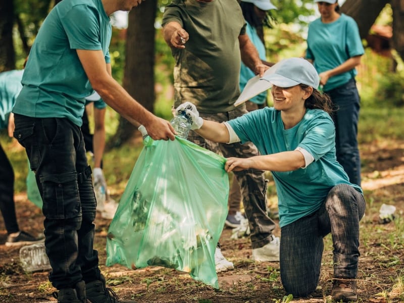 Volunteers planting saplings