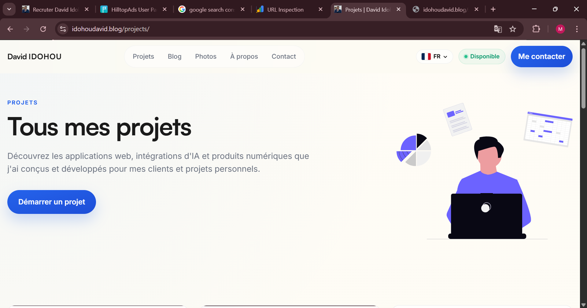 Portfolio principal de David Idohou présentant ses projets