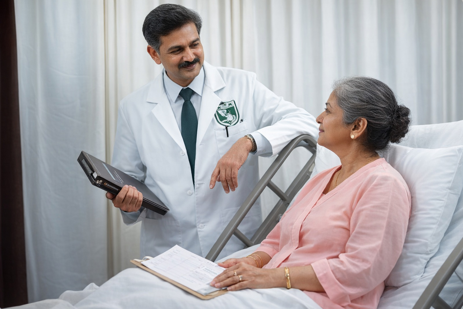Doctor with patient on bed