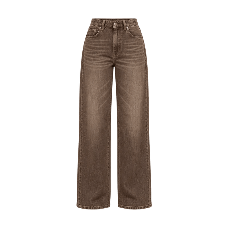Kahverengi düz denim pantolon