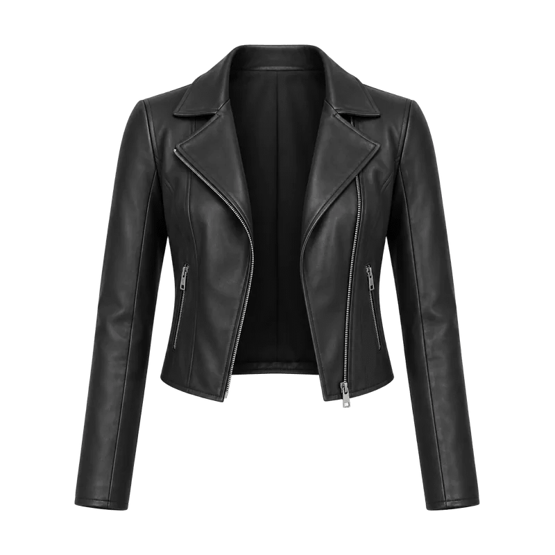 Siyah kısa deri biker ceket