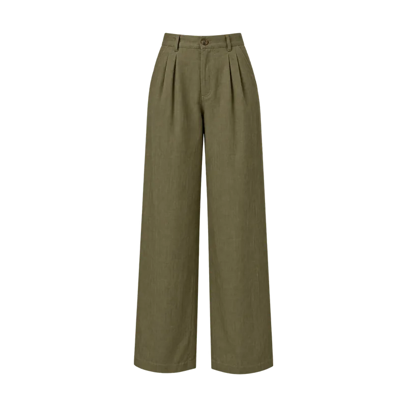 Haki pilili keten pantolon