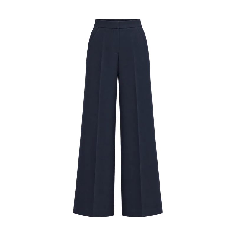 Lacivert yün geniş paça pantolon