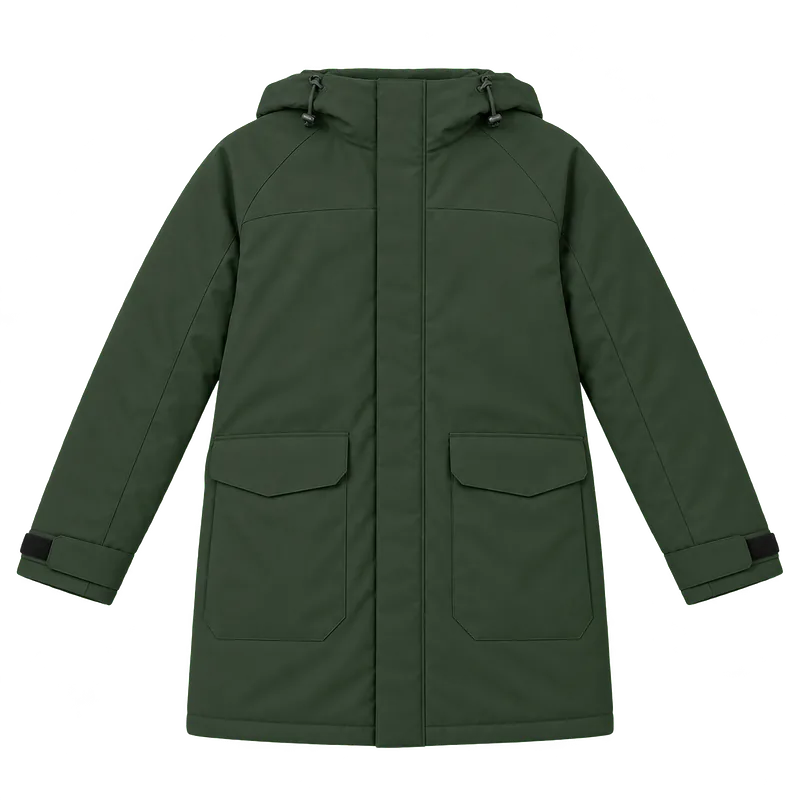 Yeşil teknik kapüşonlu parka