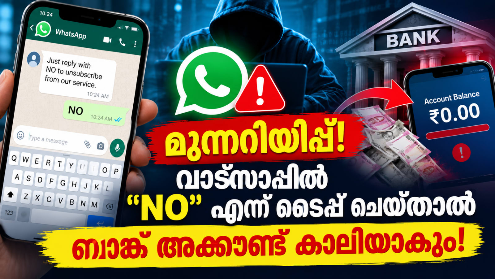 മുന്നറിയിപ്പ്! വാട്സാപ്പിൽ "NO" എന്ന് ടൈപ്പ് ചെയ്താൽ ബാങ്ക് അക്കൗണ്ട് കാലിയാകും!
