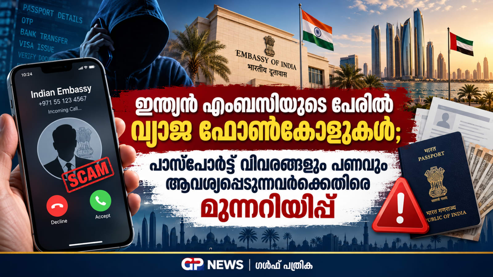 ഇന്ത്യൻ എംബസിയുടെ പേരിൽ വ്യാജ ഫോൺകോളുകൾ; പാസ്‌പോർട്ട് വിവരങ്ങളും പണവും ആവശ്യപ്പെടുന്നവർക്കെതിരെ മുന്നറിയിപ്പ്