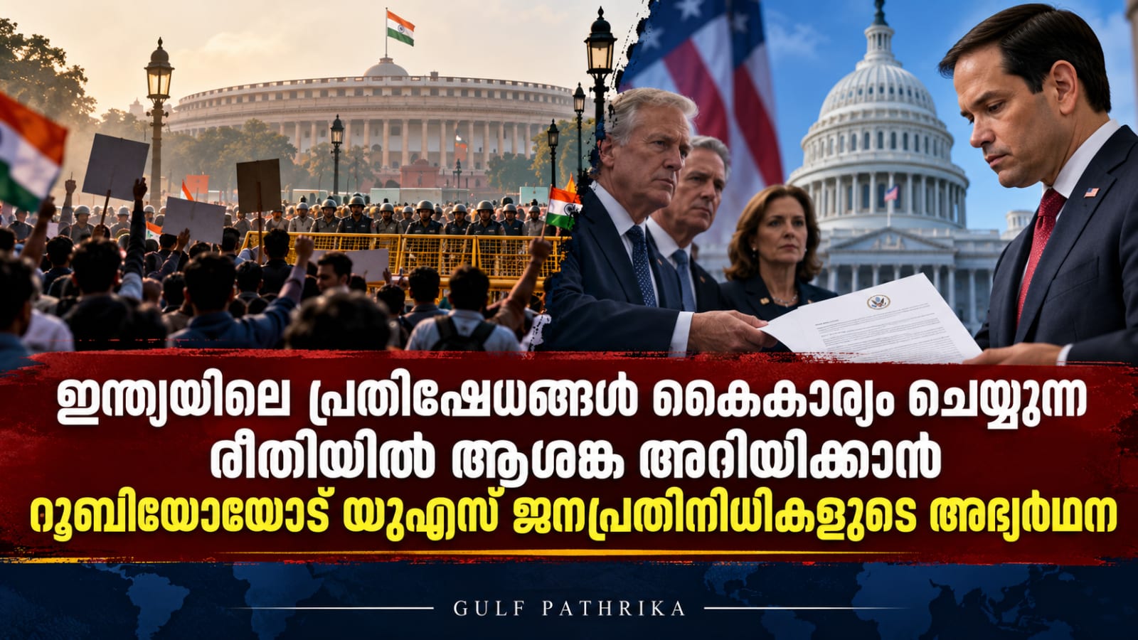 ഇന്ത്യയിലെ പ്രതിഷേധങ്ങൾ കൈകാര്യം ചെയ്യുന്ന രീതിയിൽ ആശങ്ക അറിയിക്കാൻ റൂബിയോയോട് യുഎസ് ജനപ്രതിനിധികളുടെ അഭ്യർഥന