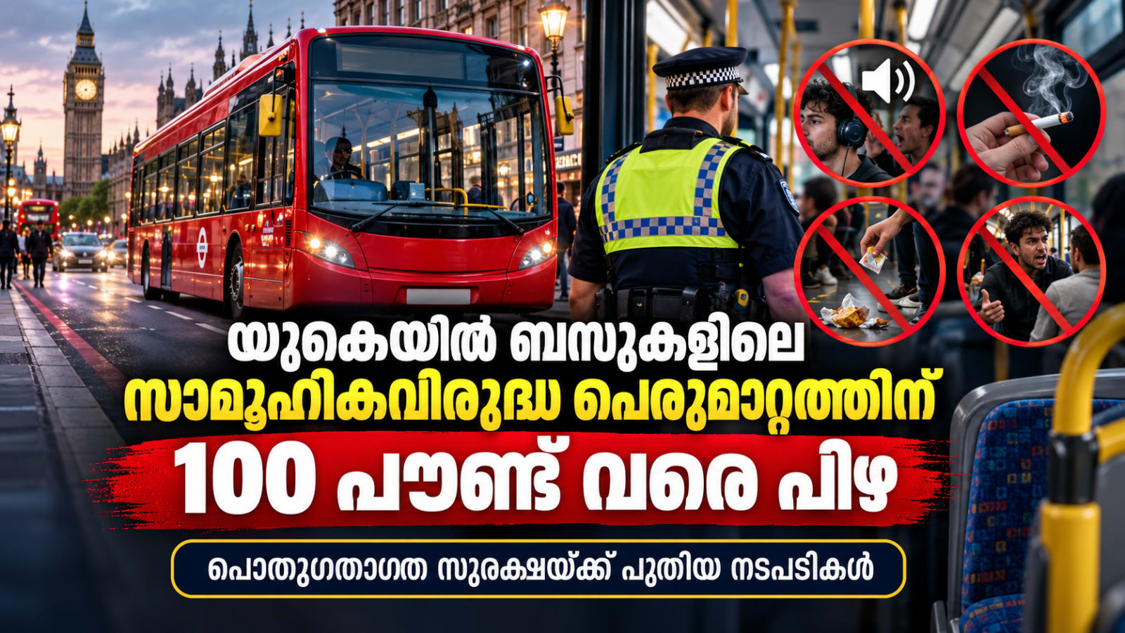 യുകെയിൽ ബസുകളിലെ സാമൂഹികവിരുദ്ധ പെരുമാറ്റത്തിന് 100 പൗണ്ട് വരെ പിഴ; പൊതുഗതാഗത സുരക്ഷയ്ക്ക് പുതിയ നടപടികൾ