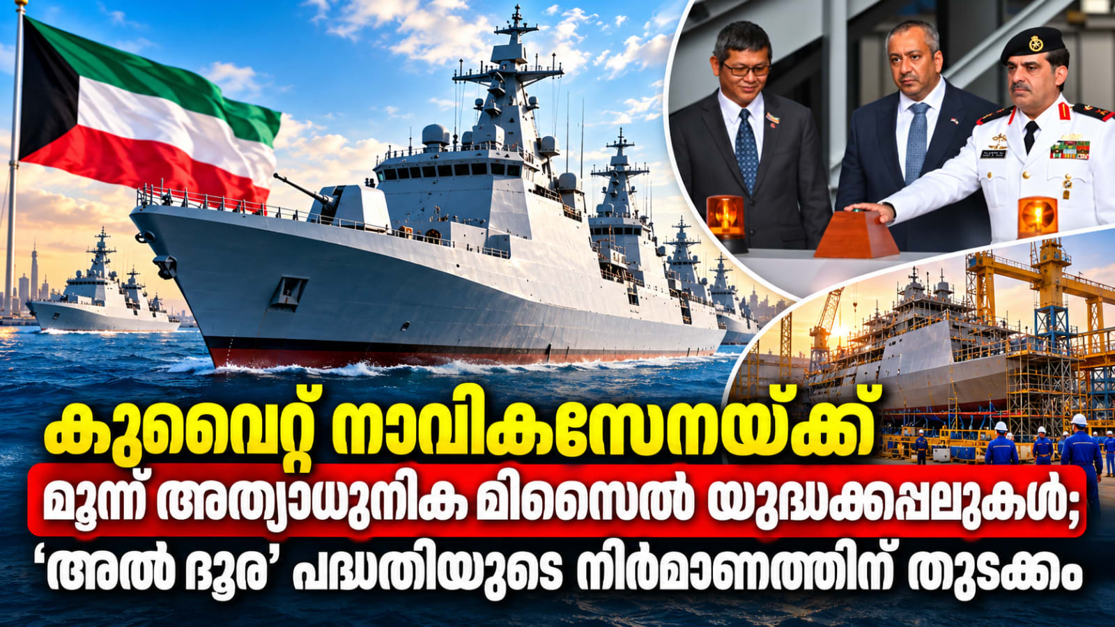 കുവൈറ്റ് നാവികസേനയ്ക്ക് മൂന്ന് അത്യാധുനിക മിസൈൽ യുദ്ധക്കപ്പലുകൾ; ‘അൽ ദുറ’ പദ്ധതിയുടെ നിർമാണത്തിന് തുടക്കം