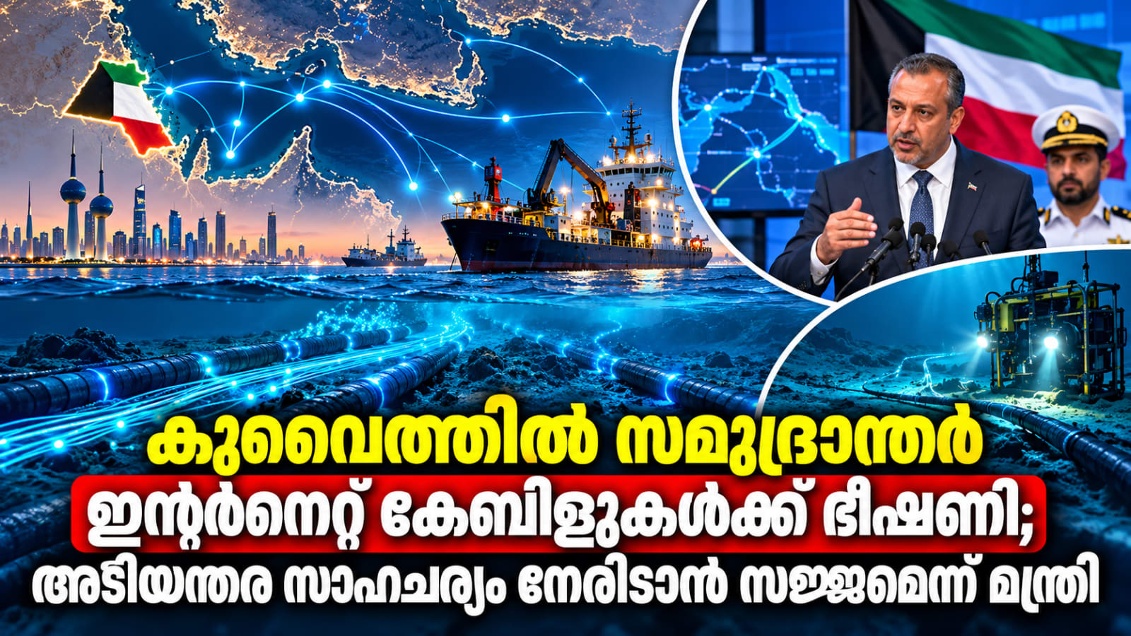 കുവൈത്തിൽ സമുദ്രാന്തർ ഇന്റർനെറ്റ് കേബിളുകൾക്ക് ഭീഷണി; അടിയന്തര സാഹചര്യം നേരിടാൻ സജ്ജമെന്ന് മന്ത്രി