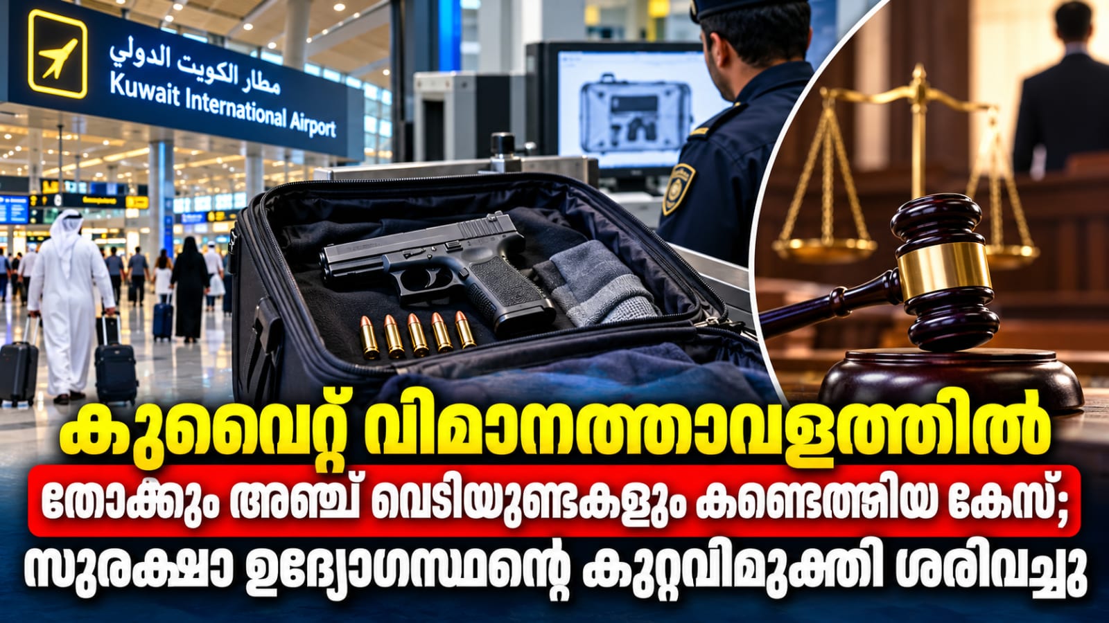 കുവൈറ്റ് വിമാനത്താവളത്തിൽ തോക്കും അഞ്ച് വെടിയുണ്ടകളും കണ്ടെത്തിയ കേസ്; സുരക്ഷാ ഉദ്യോഗസ്ഥന്റെ കുറ്റവിമുക്തി ശരിവച്ചു