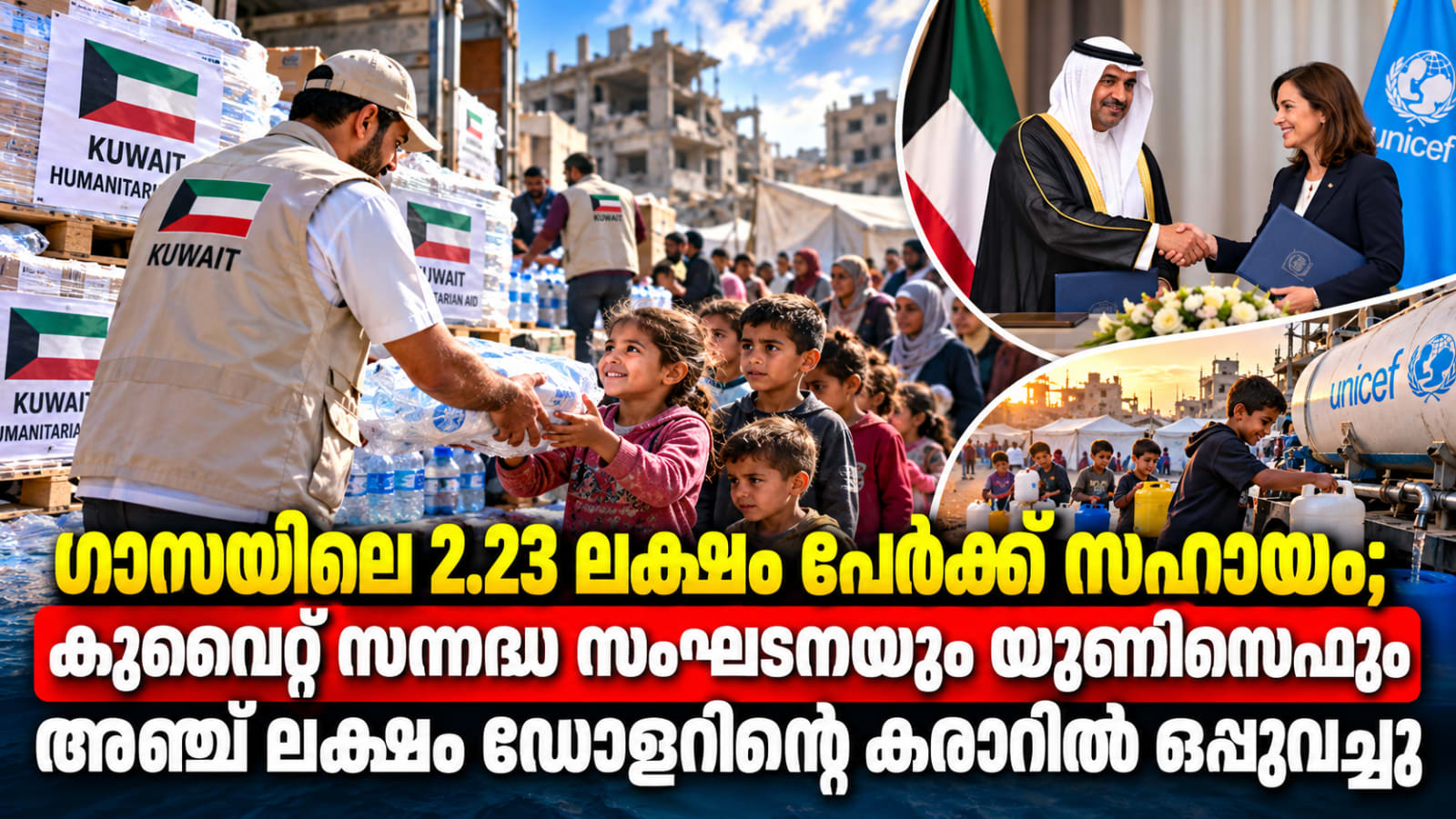 ഗാസയിലെ 2.23 ലക്ഷം പേർക്ക് സഹായം; കുവൈറ്റ് സന്നദ്ധ സംഘടനയും യുണിസെഫും അഞ്ച് ലക്ഷം ഡോളറിന്റെ കരാറിൽ ഒപ്പുവച്ചു