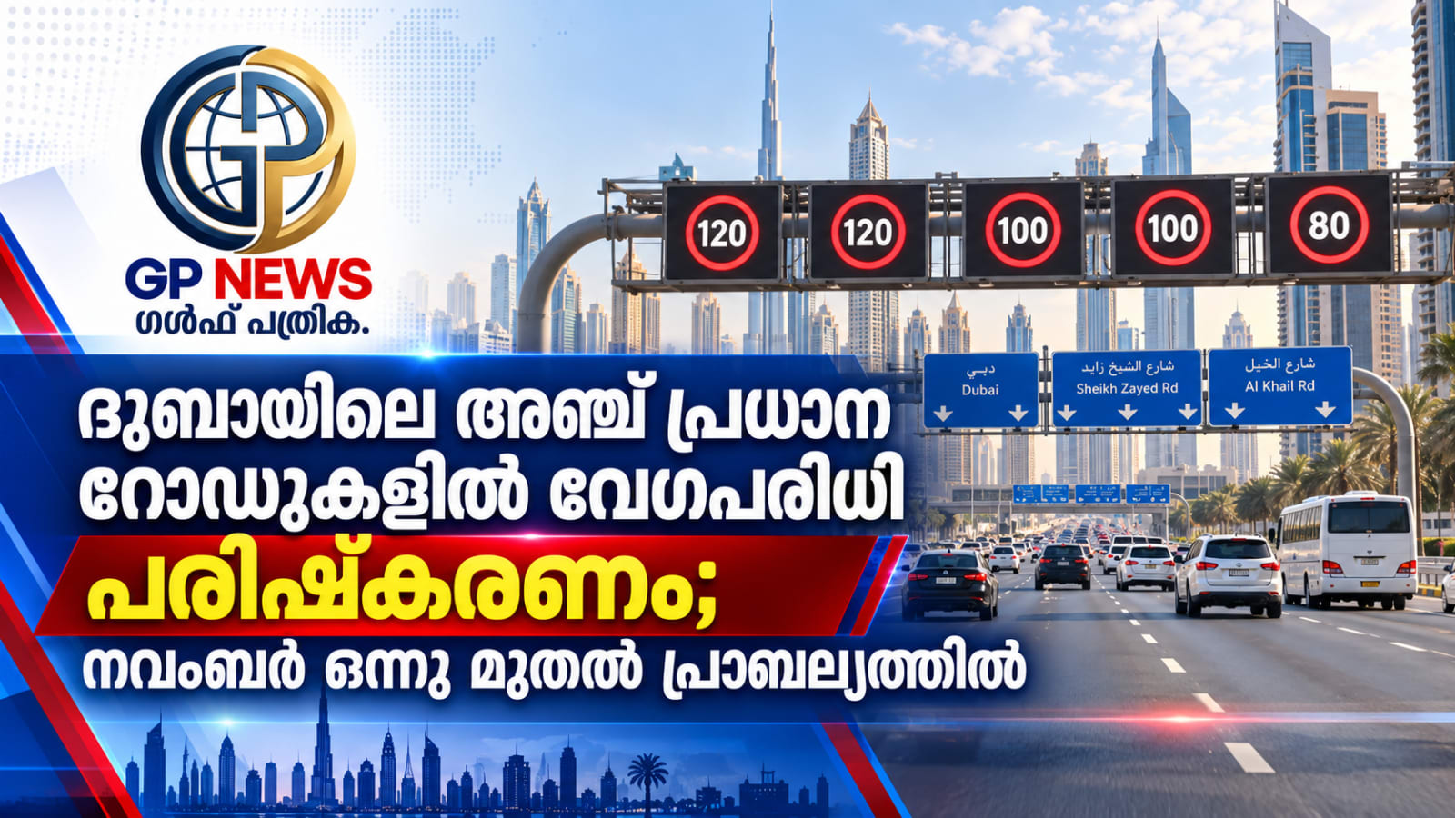 ദുബായിലെ അഞ്ച് പ്രധാന റോഡുകളിൽ വേഗപരിധി പരിഷ്കരണം; നവംബർ ഒന്നു മുതൽ പ്രാബല്യത്തിൽ