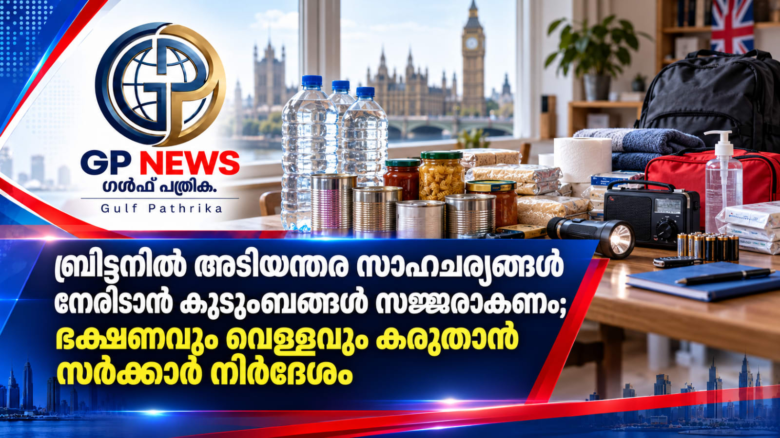ബ്രിട്ടനിൽ അടിയന്തര സാഹചര്യങ്ങൾ നേരിടാൻ കുടുംബങ്ങൾ സജ്ജരാകണം; ഭക്ഷണവും കുടിവെള്ളവും കരുതാൻ സർക്കാർ നിർദേശം