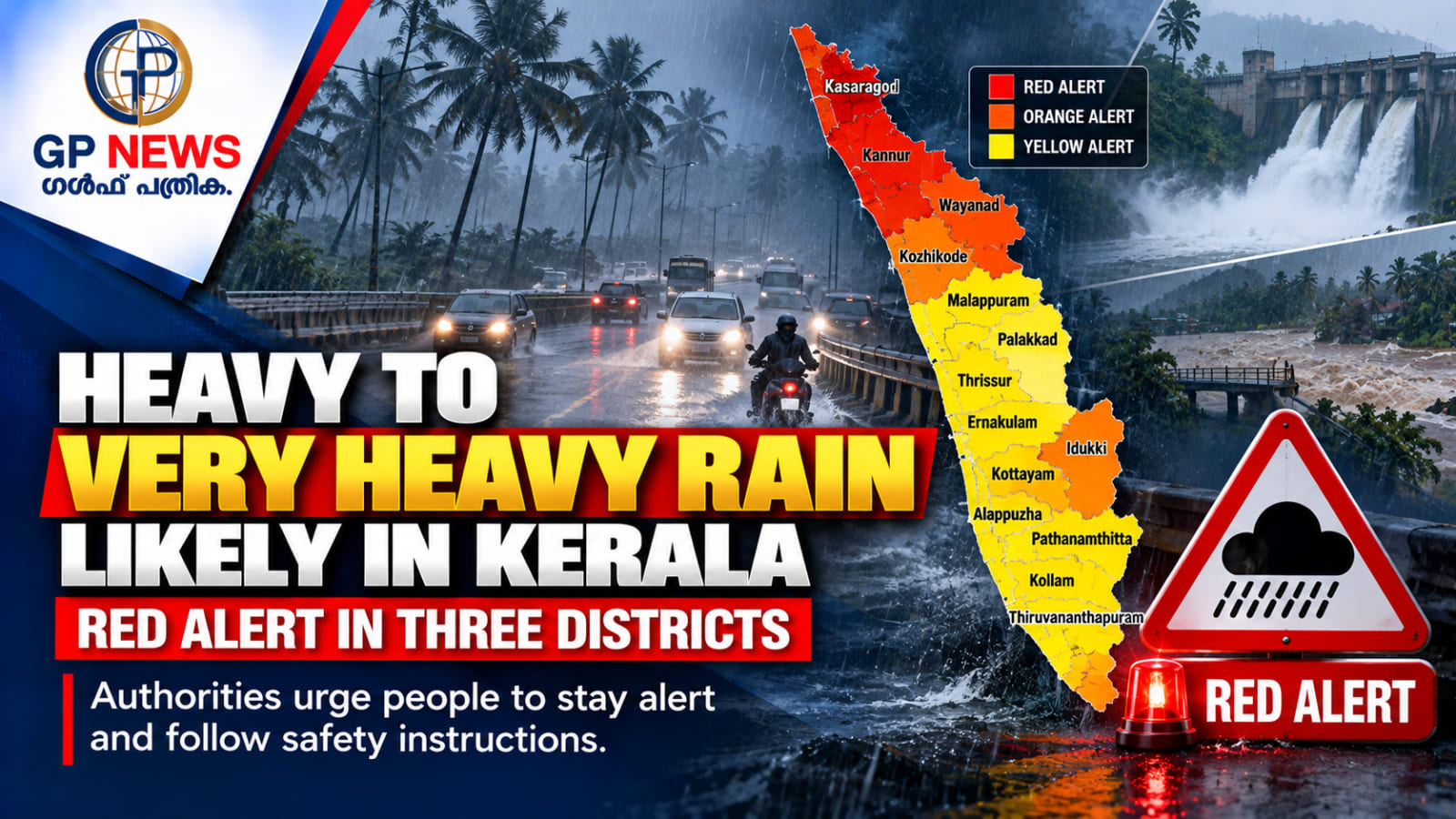 കേരളത്തിൽ അതിതീവ്രമഴയ്ക്ക് സാധ്യത; മൂന്ന് ജില്ലകളിൽ റെഡ് അലർട്ട്, ജനങ്ങൾ ജാഗ്രത പാലിക്കണം