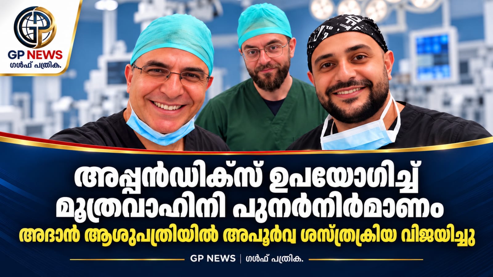 അപ്പൻഡിക്സ് ഉപയോഗിച്ച് മൂത്രവാഹിനി പുനർനിർമിച്ചു; അദാൻ ആശുപത്രിയിൽ അപൂർവ ശസ്ത്രക്രിയ വിജയകരം