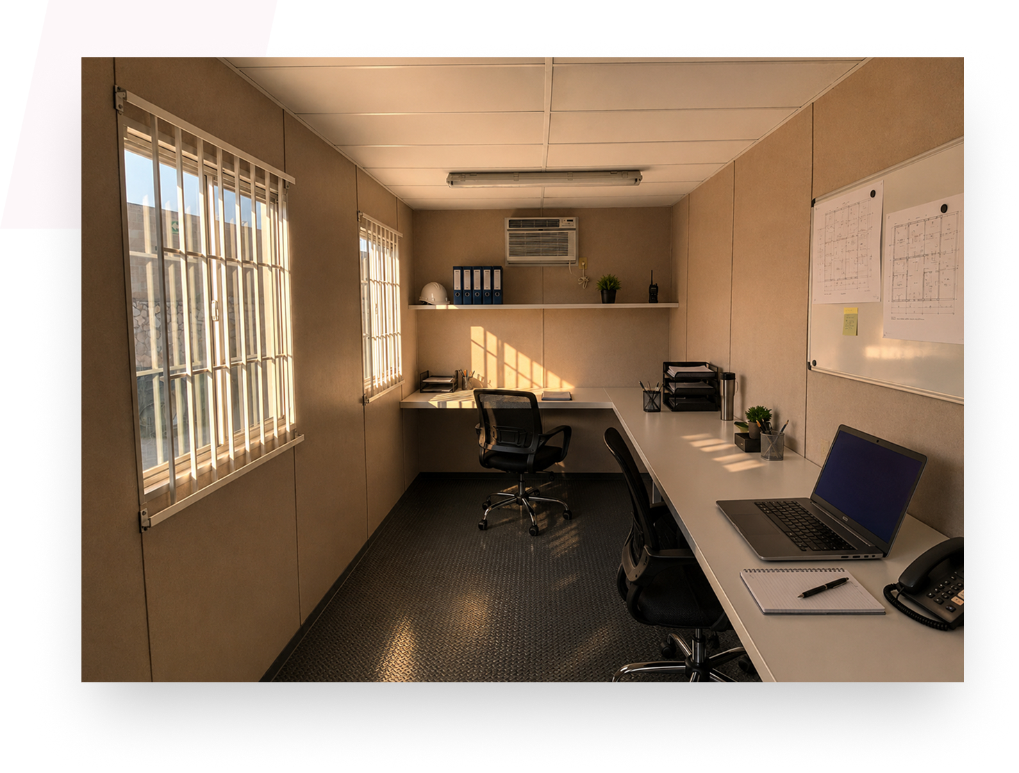 Interior de oficina móvil lista para operar